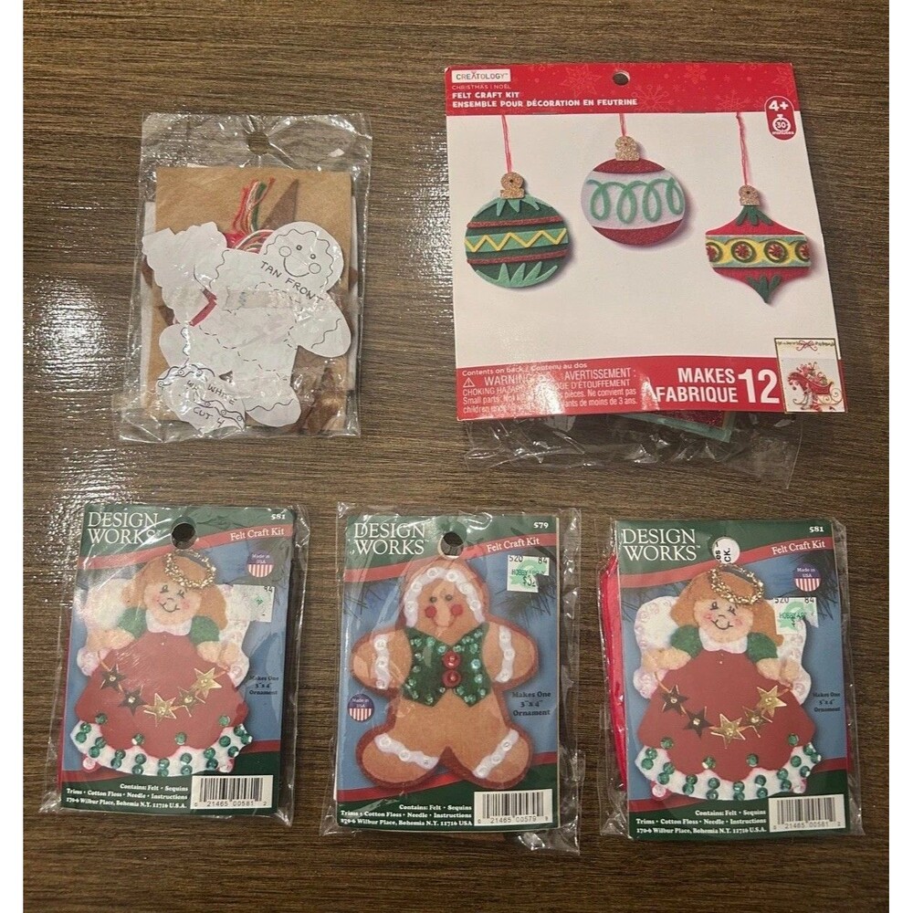 Design Works Felt Kit Gingerbread Man Angel Ornament Lot Of 16 Christmas Holiday